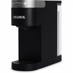 High-resolution hero shot of the Keurig K-Slim coffee maker, black with silver trim.