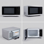 A premium ecommerce matrix image displaying the SHARP SMC1464KSC microwave from four distinct, useful angles.