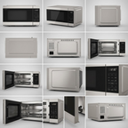 Grid showing Sharp SMC0985KSC 3-in-1 Microwave Air Fryer from multiple exterior and interior angles.