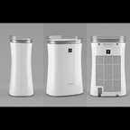 Variant matrix displaying the SHARP FPK50UW air purifier (HEPA, Plasmacluster) from front, side, and rear angles on a neutral gray background.