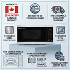 Trust infographic for a SHARP microwave highlighting features and fast Canadian shipping.
