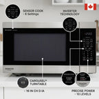 Feature graphic of SHARP SMC2264KSC microwave showing Inverter, Sensor Cook, Carousel, and 10 power levels.