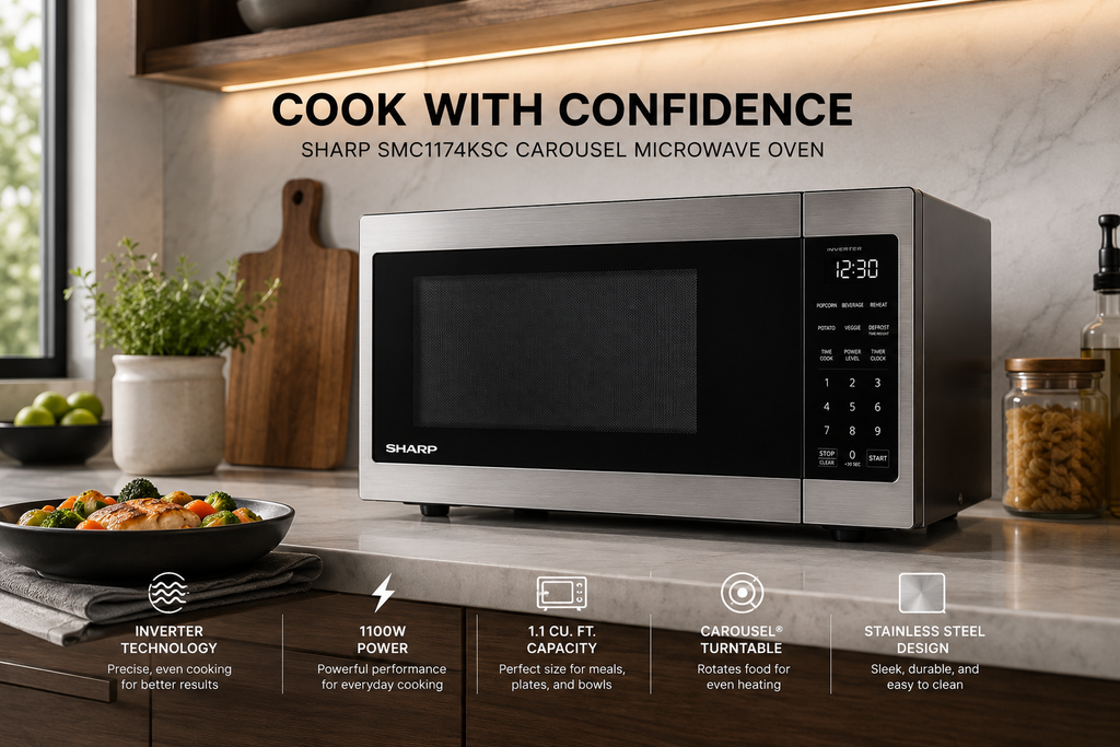 Sharp Carousel Microwave – Sharp SMC1174KSC Countertop Microwave Oven with Inverter Technology, 1.1 Cu. Ft. 1100W Stainless Steel SHARP Canada